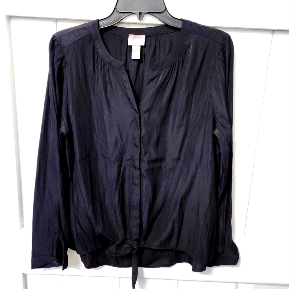 Chico's OTR Black Tie Front Top